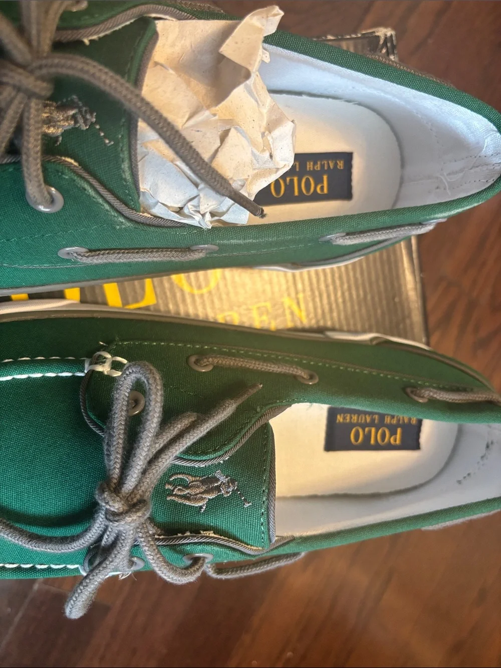 Polo by Ralph Lauren Green Canvas Boat Shoes with Gray Laces